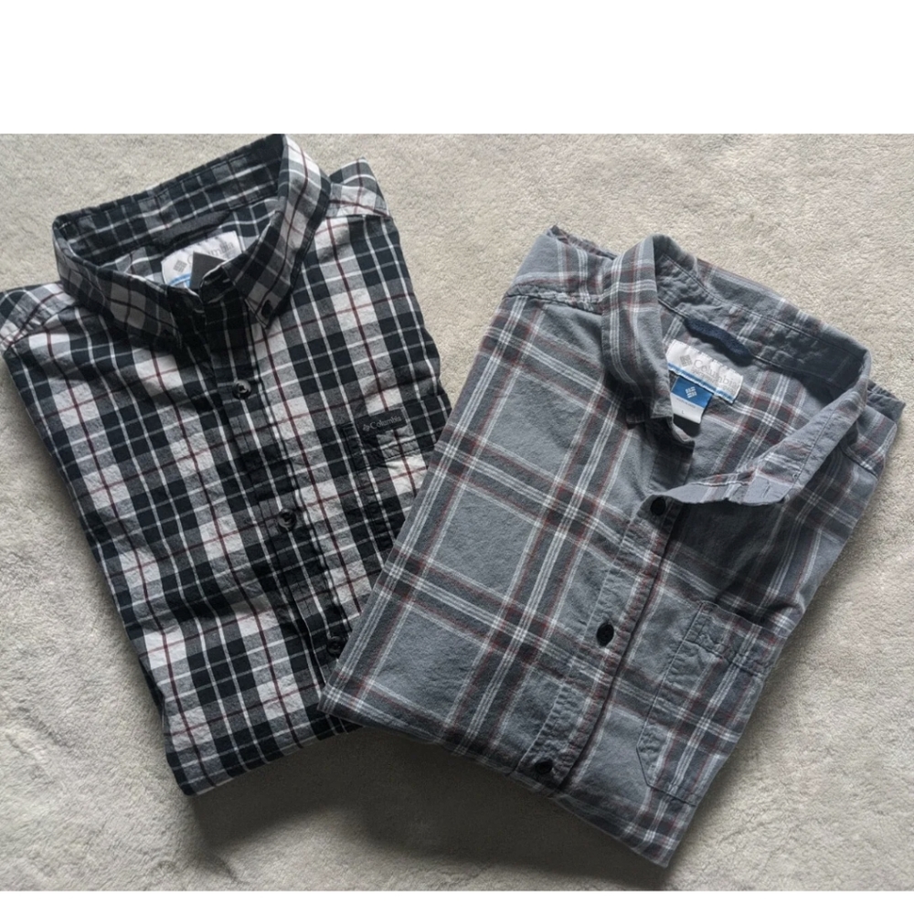 Columbia Men's Shirts Long Sleeve Button Up Plaid Prints Outdoor Size L & LT.